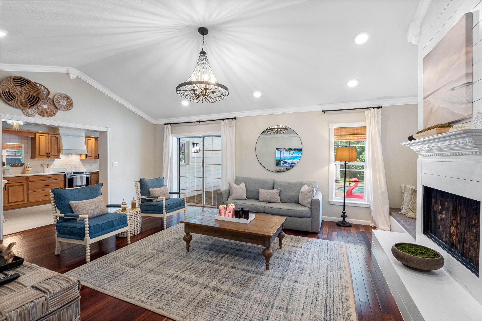 Comfortable seating and a warm color palette make this living room the perfect spot for relaxing with family or friends.