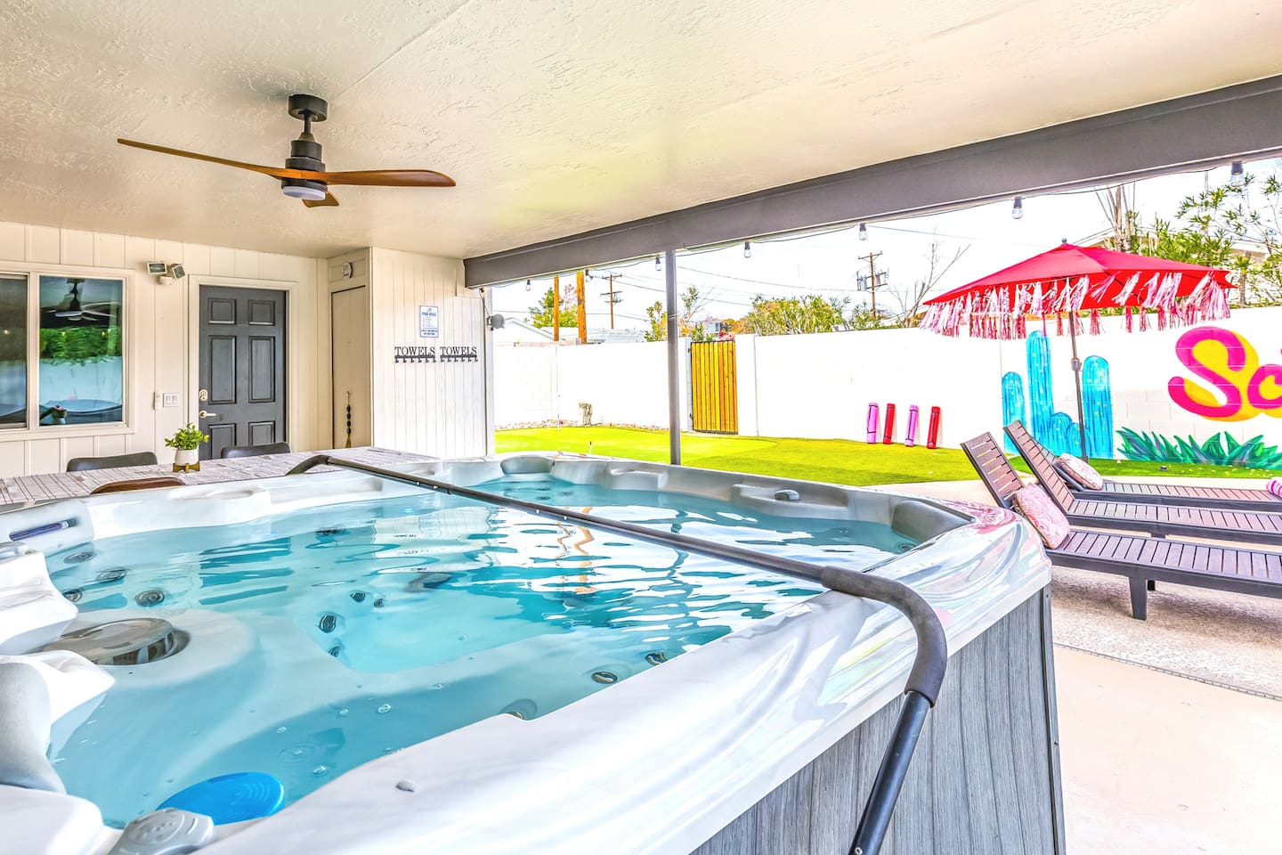 Spa retreat in your backyard – whether it’s bubbles under the stars or a mid-day break, the hot tub brings instant luxury.