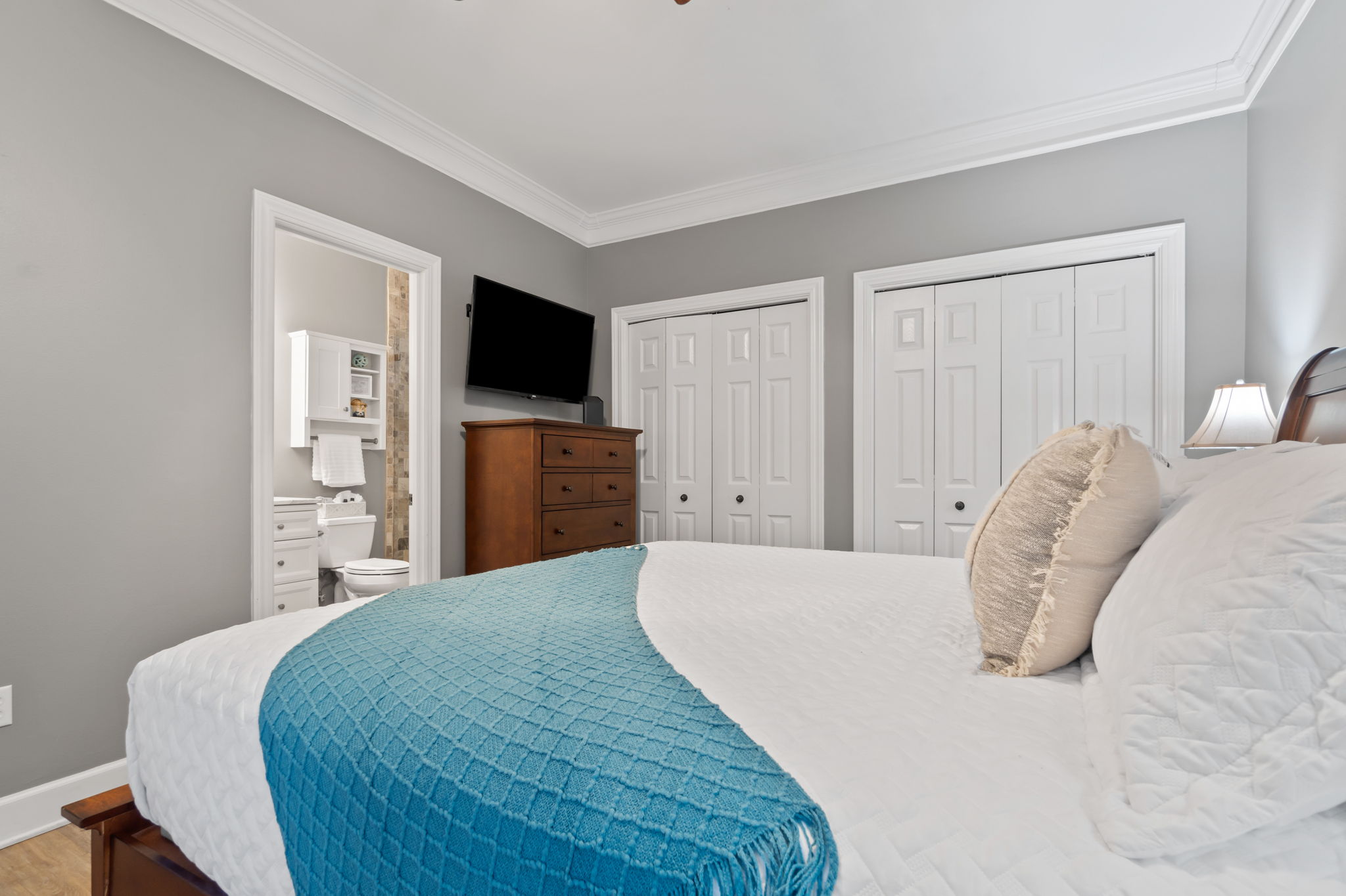 Master bedroom with king bed on main level