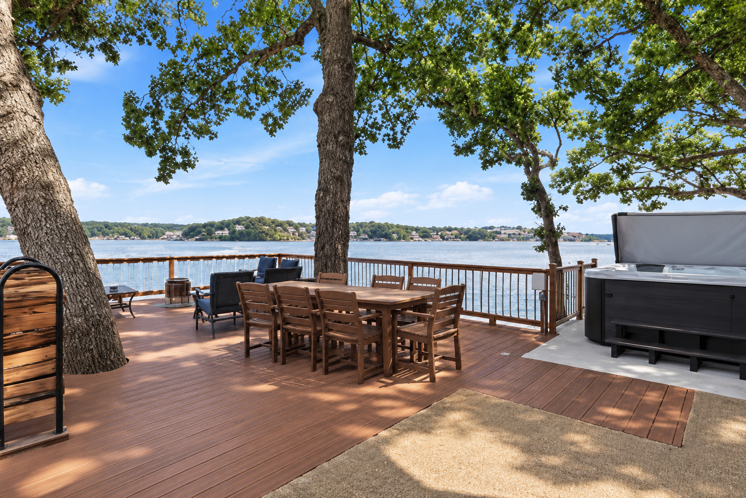 Relax in comfortable outdoor seating with lakefront views