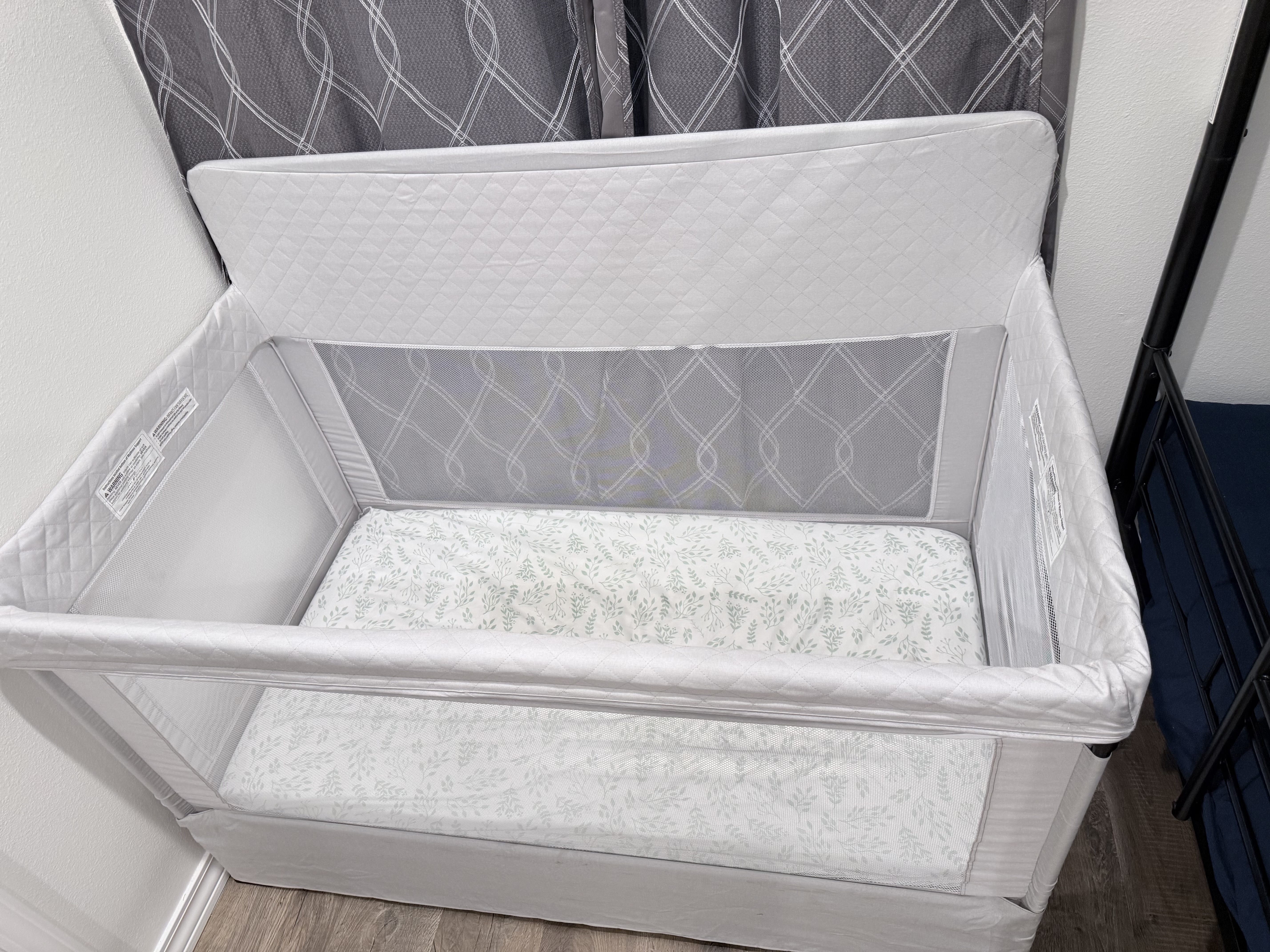 Baby crib and packable on site. High chair is on site as well
