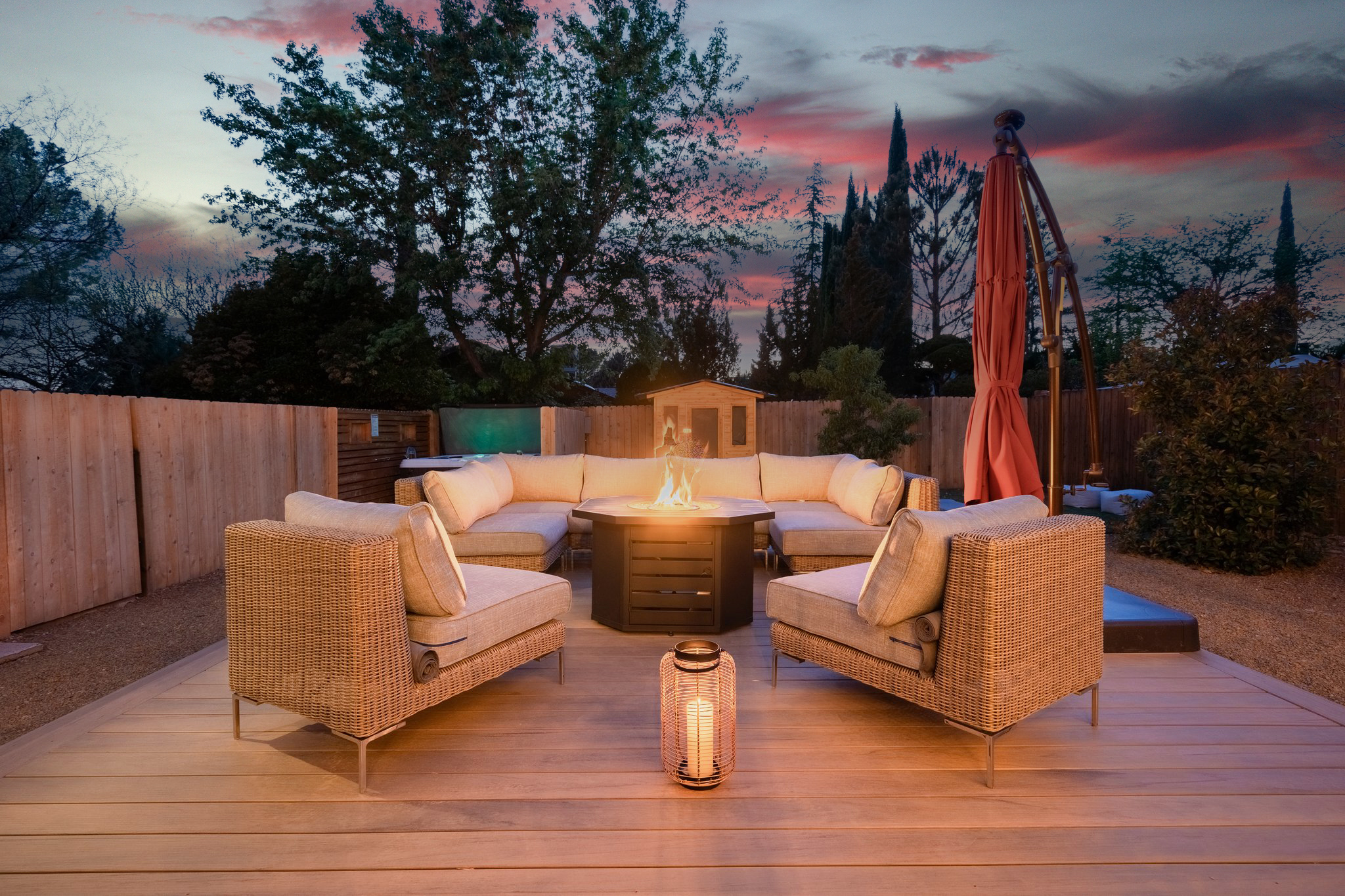 Gorgeous Custom Deck, Luxury Wicker Furniture