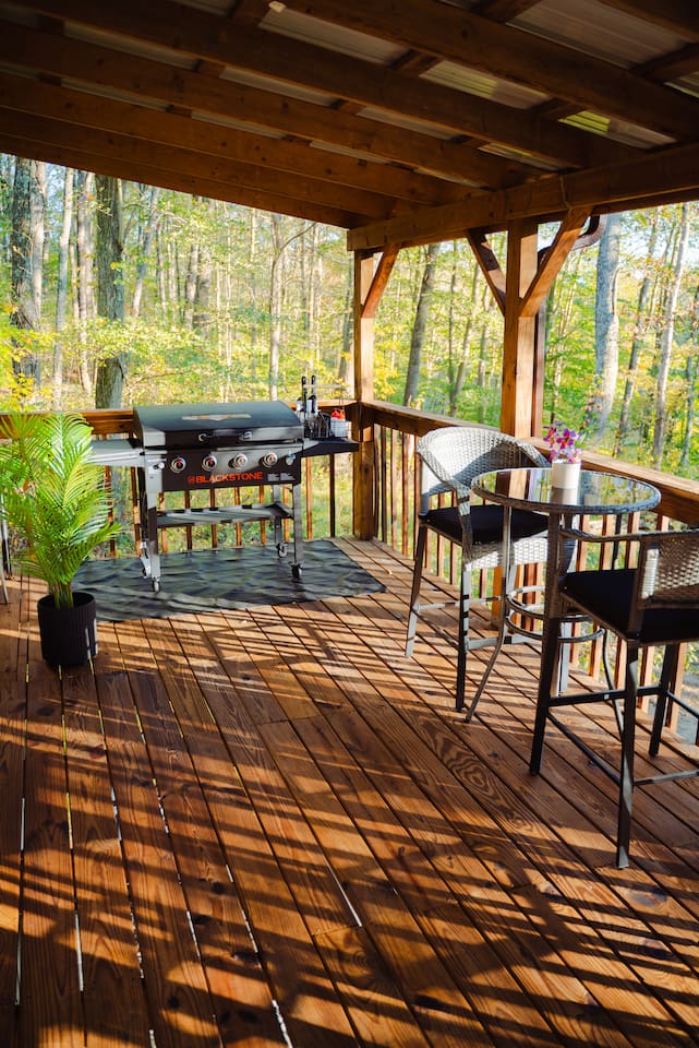 Cook meals on the Blackstone griddle with a cozy seating area 