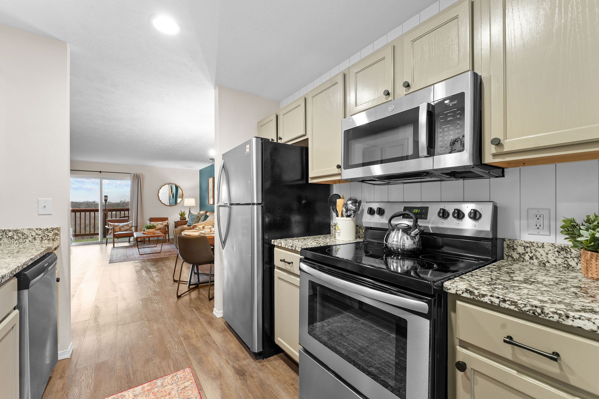 Kitchen looking into living area