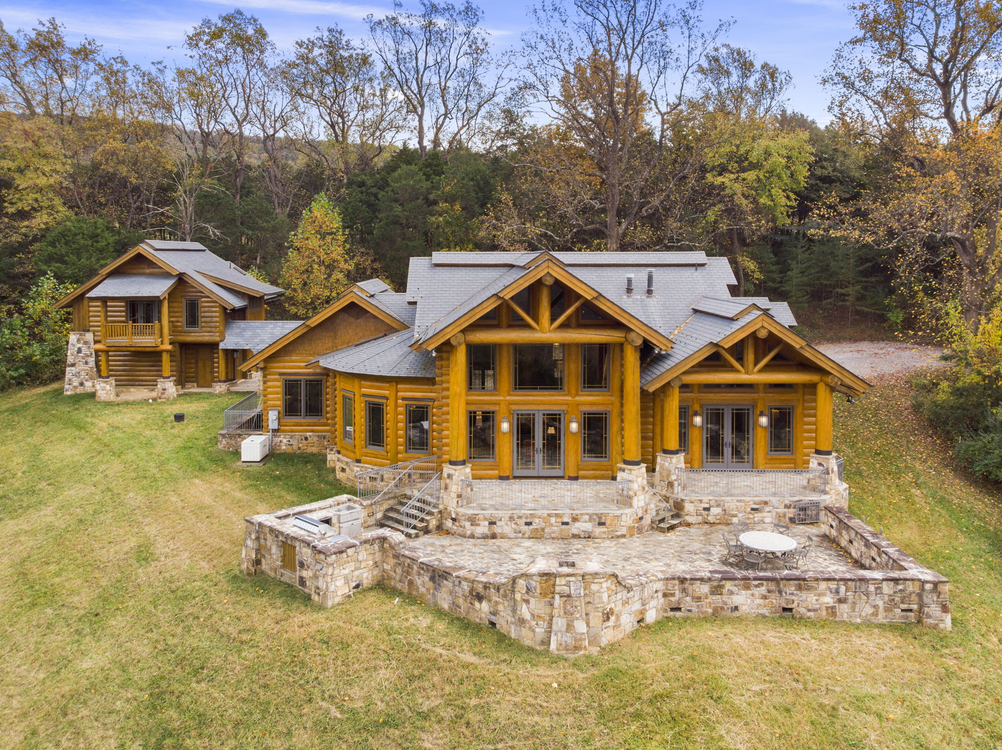Beautiful bespoke custom-built log cabin, back view
