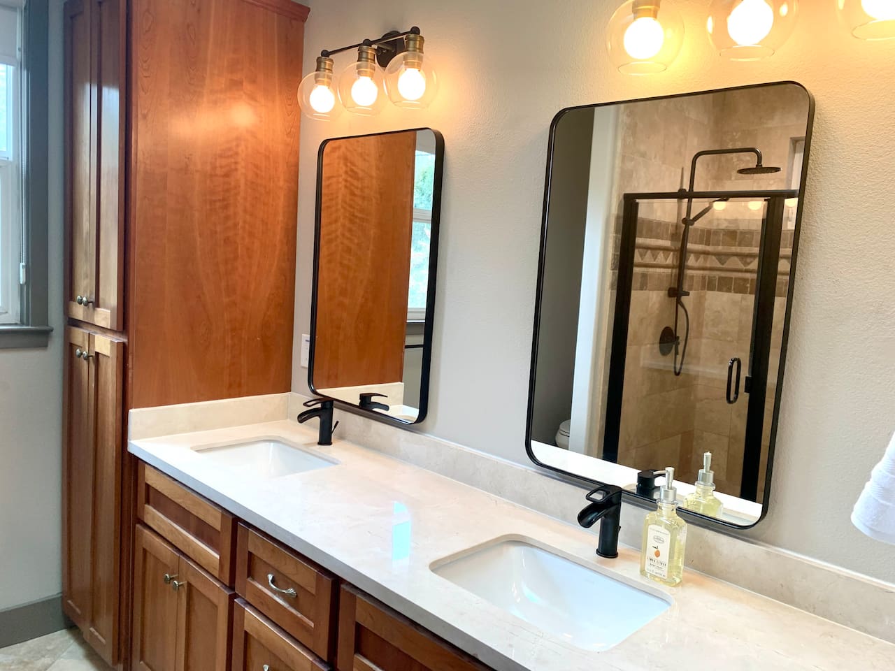 Check out our spacious bathroom with a convenient double sink.