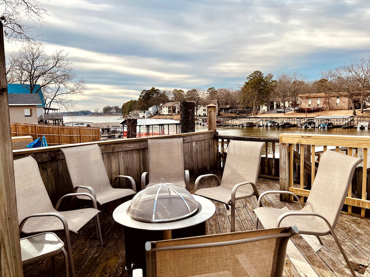 Gather around the firepit on chilly days and enjoy the lake.