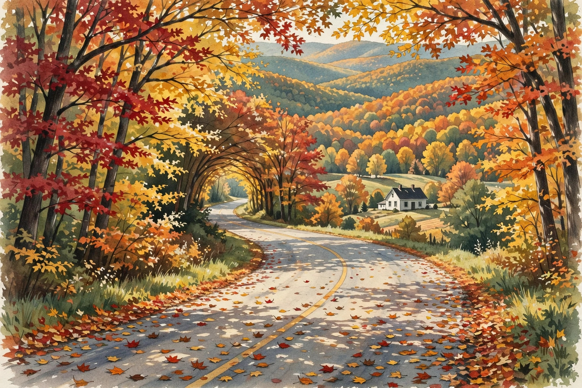 Country road through Endless Mountains fall foliage