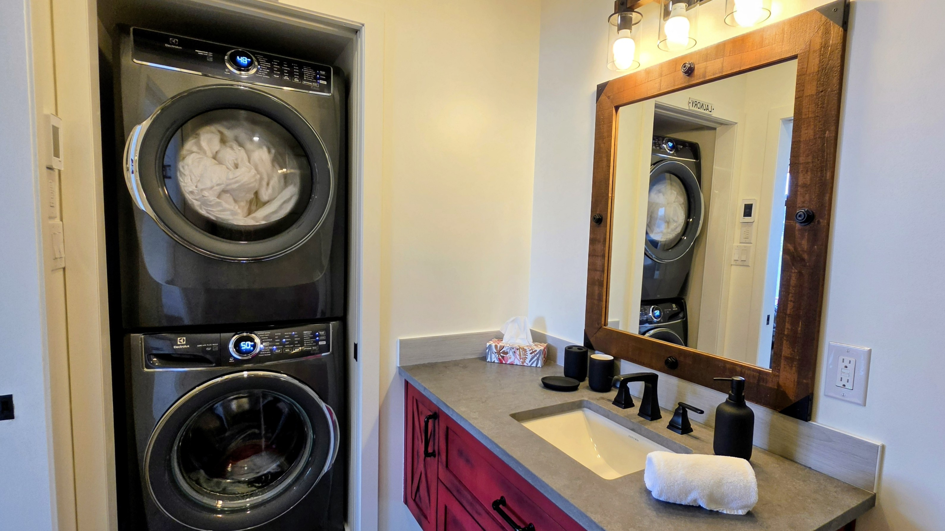 Laundry room off lower floor bathroom