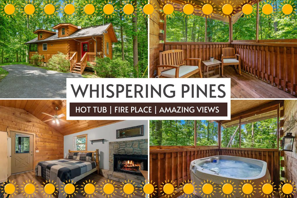 Whispering Pines offers a cozy stay with a fireplace, hot tub, and forest views—perfect for peaceful mornings.