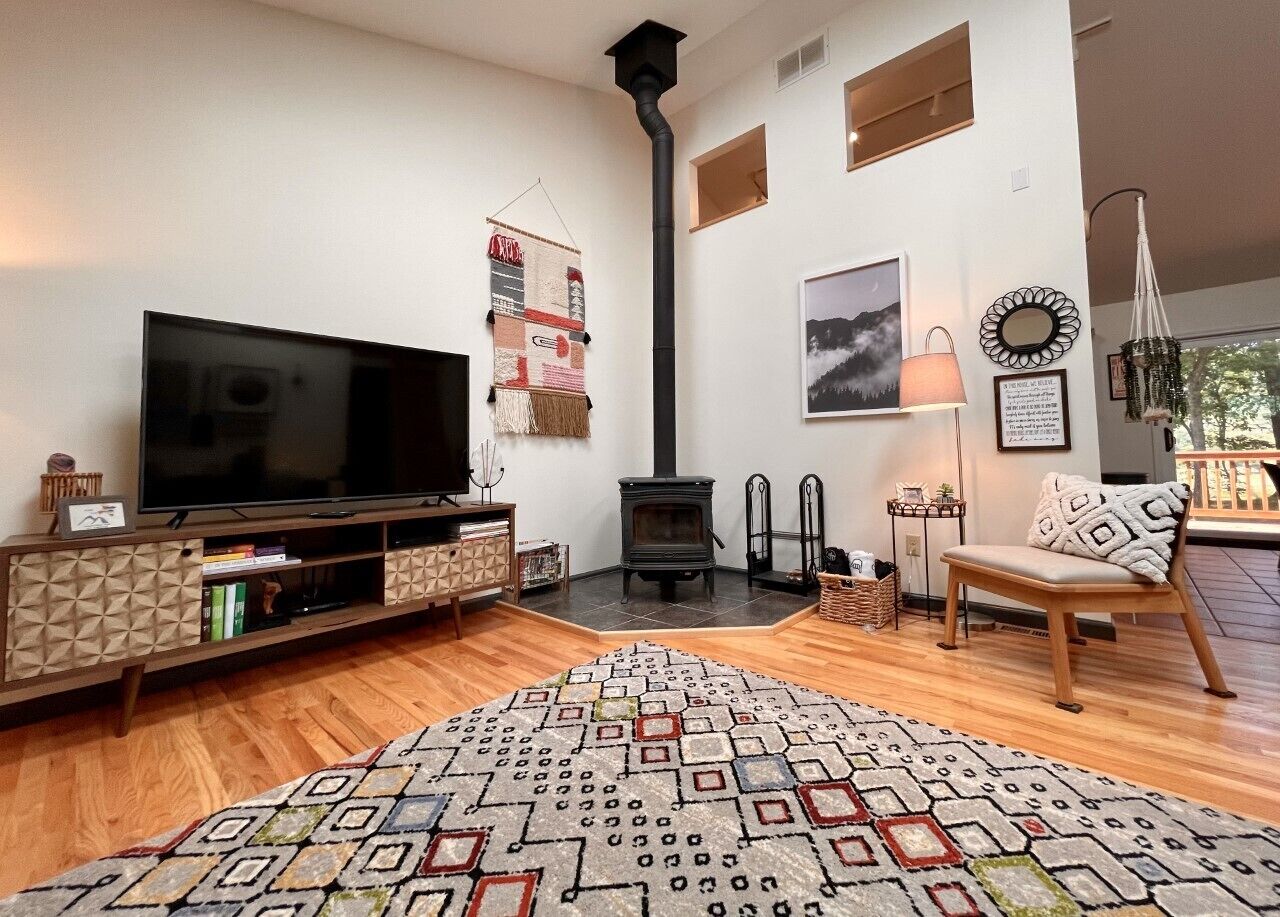 Large TV and woodstove