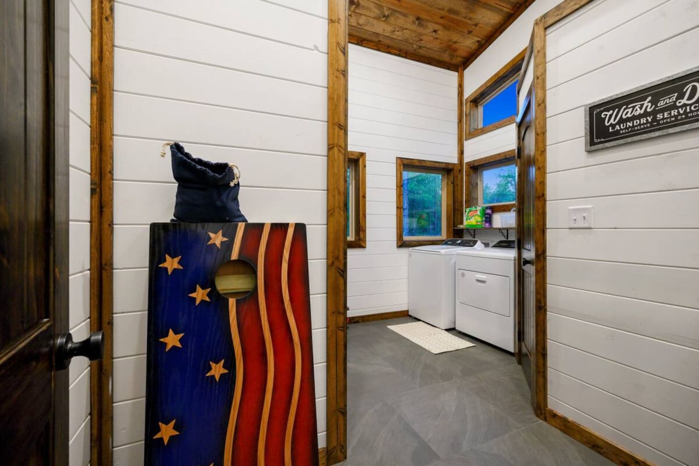 Stay fresh, even in the forest—washer and dryer included for your convenience.