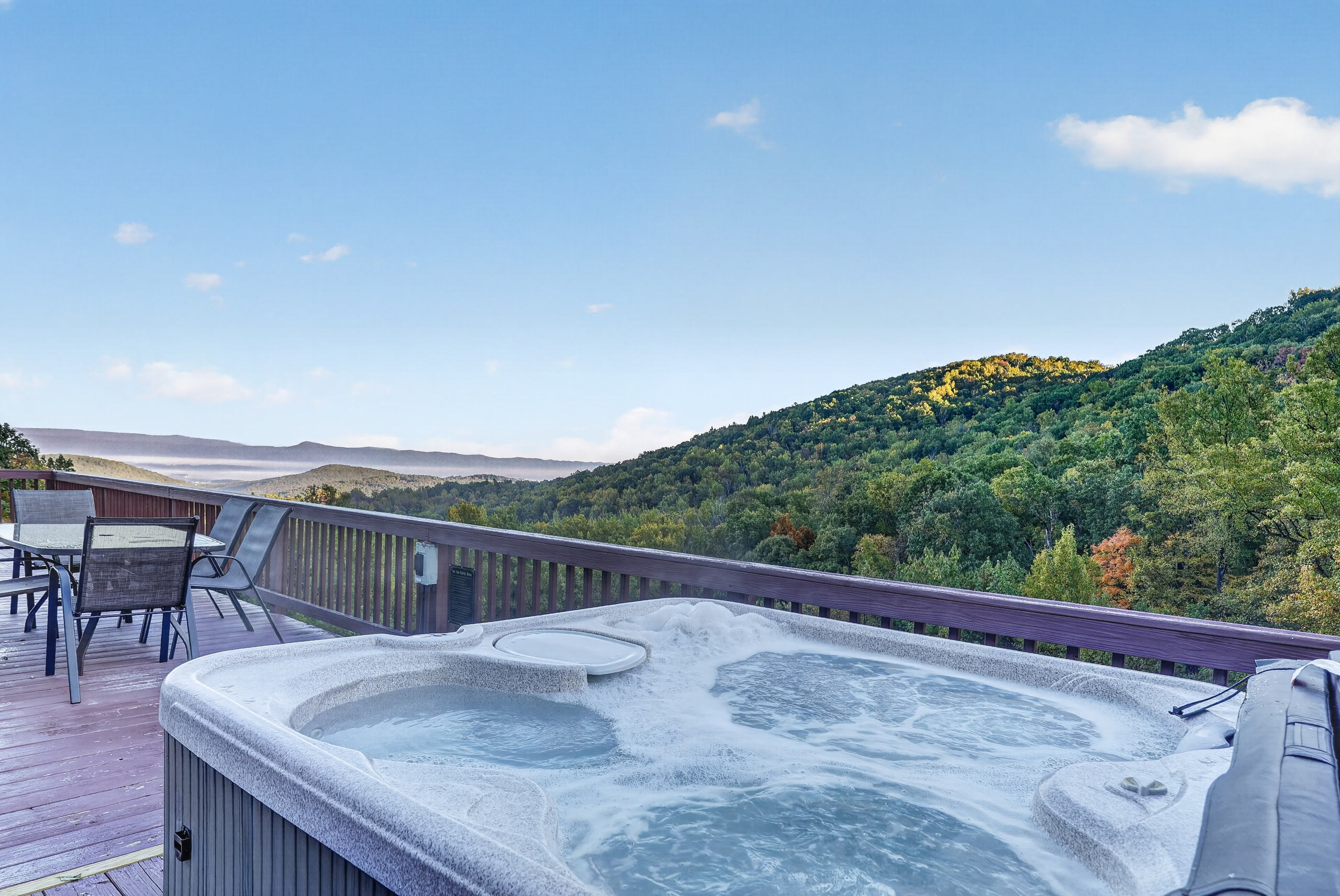 Our hot tub, open year round, enjoys some truly awe inspiring views during the day and wonderful star gazing at night.