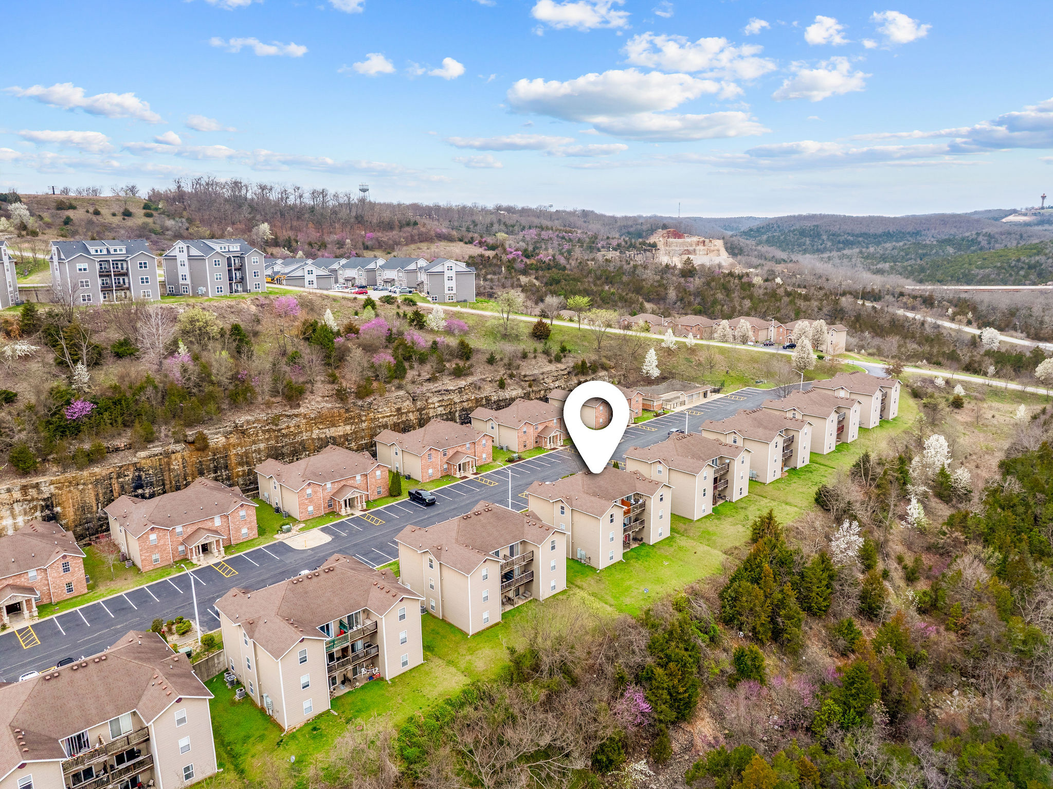 Community aerial view showing building location