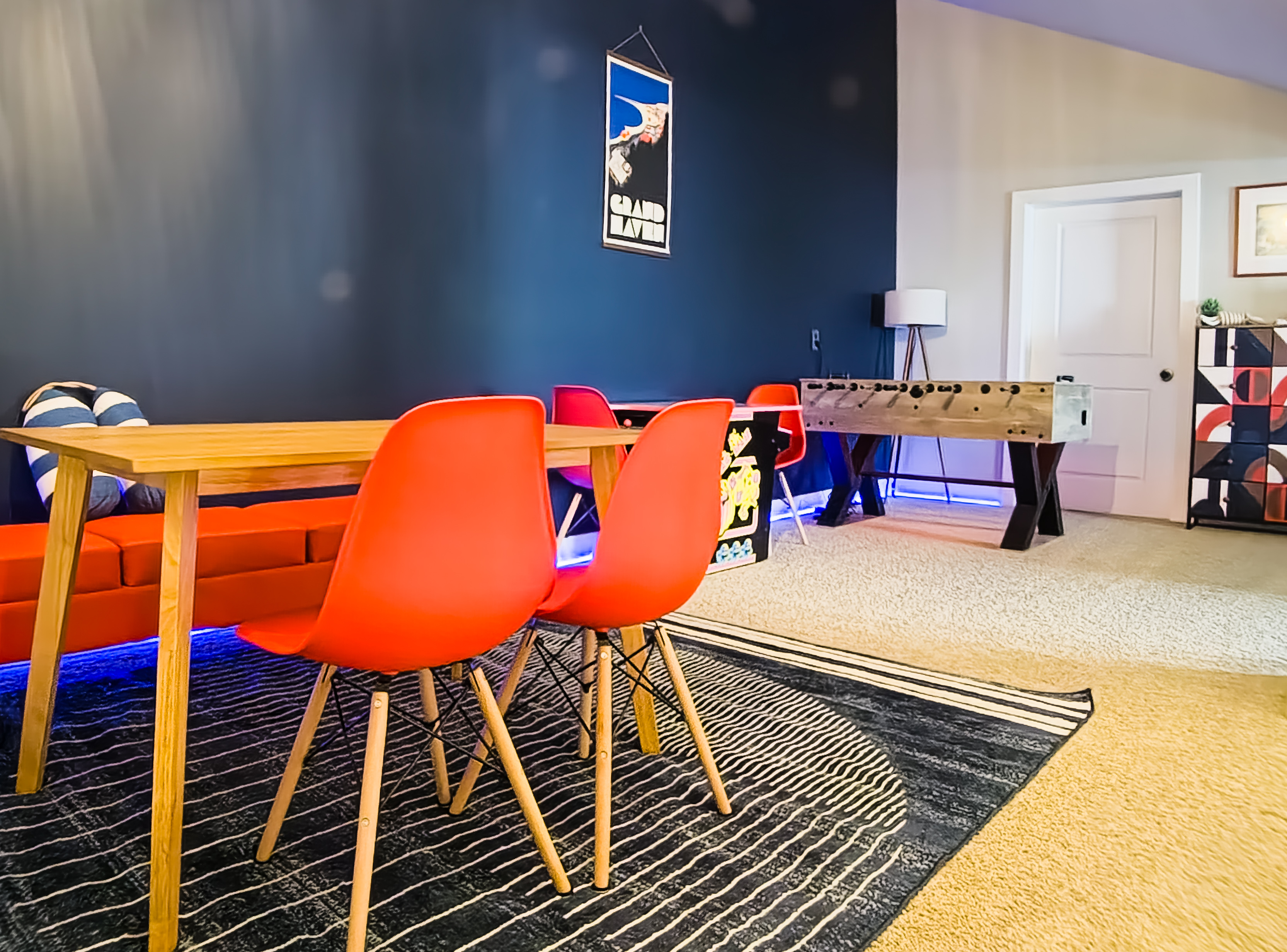 Foosball, arcade, and take for playing all of the board games!