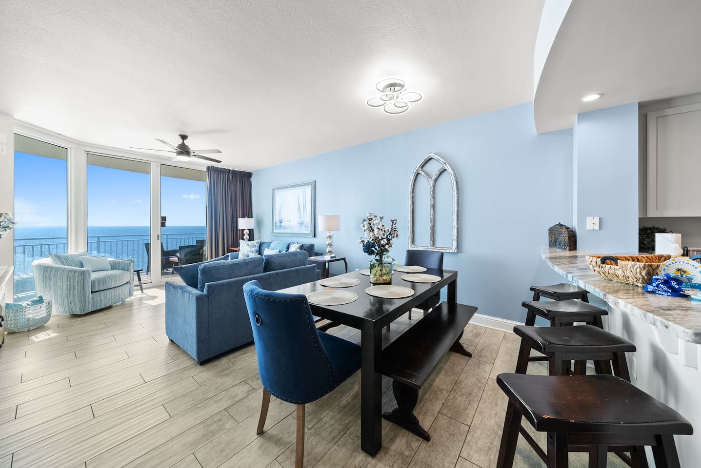 Dining area with plenty of seating for 8 guests.