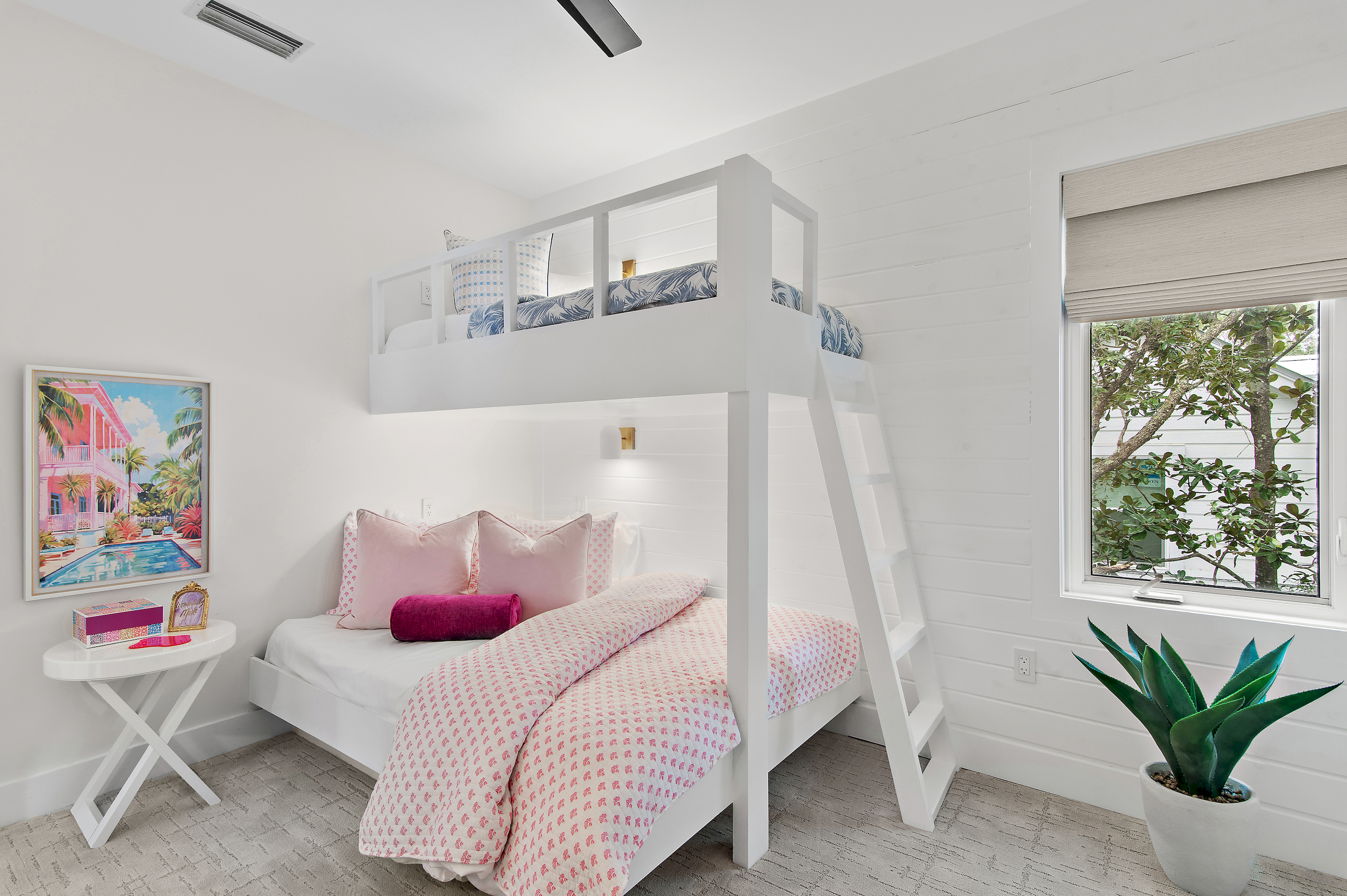 The upstairs bunk room offers a twin over a queen bed.