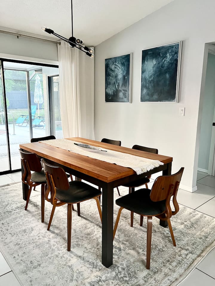 Dining room with a view of the pool