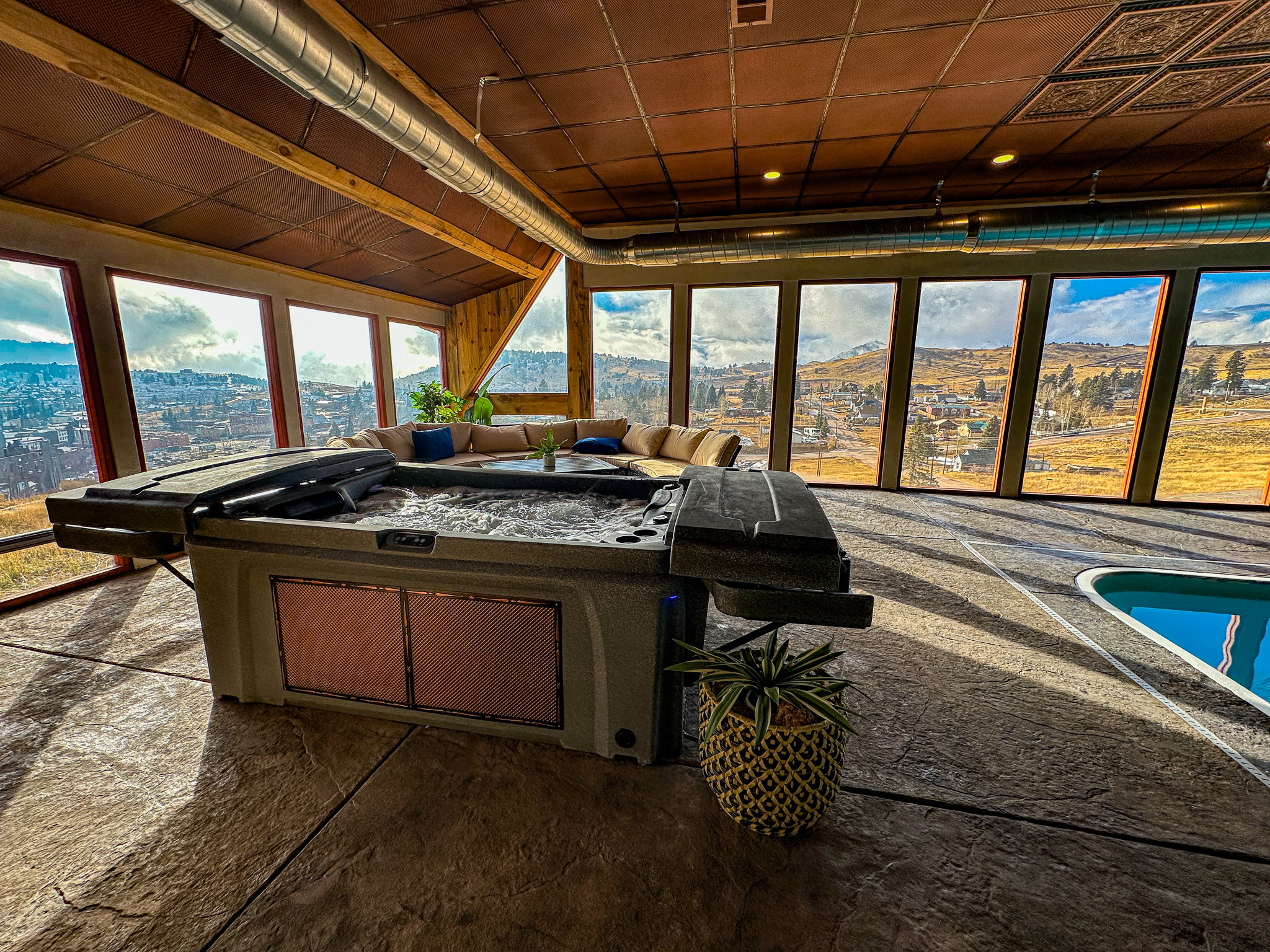 Watch the kids swim while you relax in the hot tub!