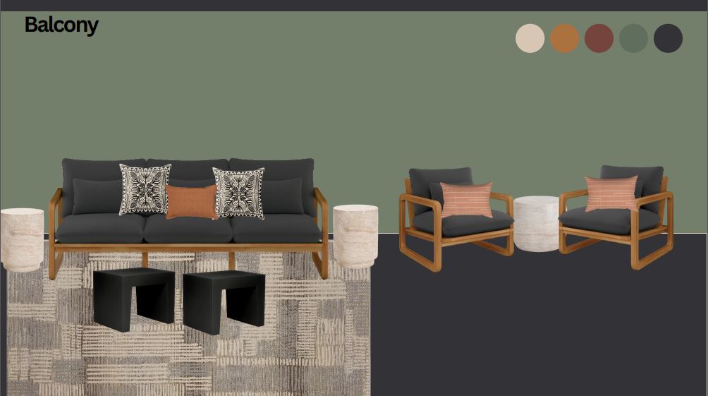 Upper Balcony - Spacious balcony lounge with stylish seating and red rock views.