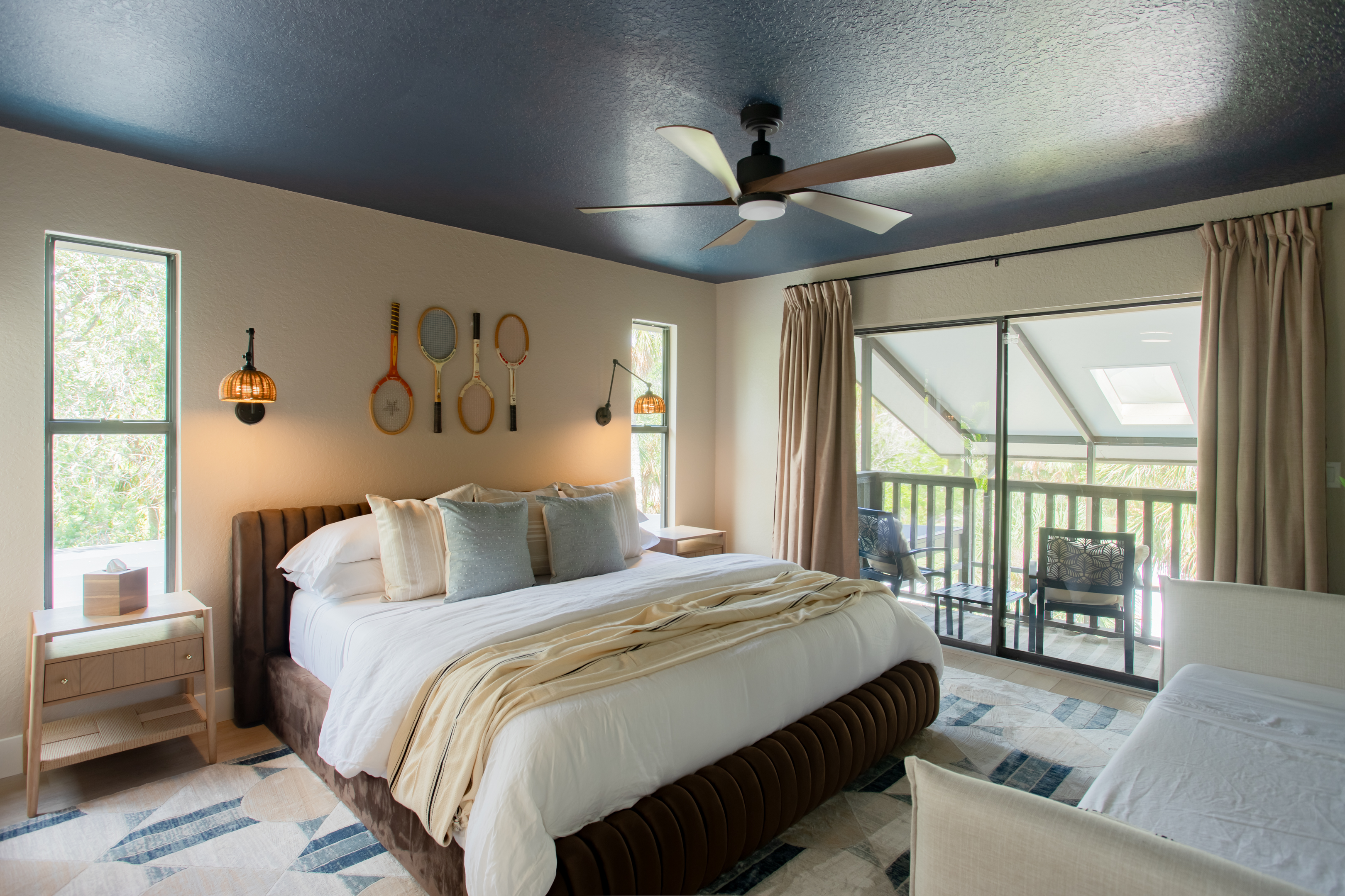 This special King suite shares a bathroom with Bedroom 3 but includes its own get-ready vanity with backlit mirror—plus it’s the only room with a private balcony for morning coffee or golden hour resets