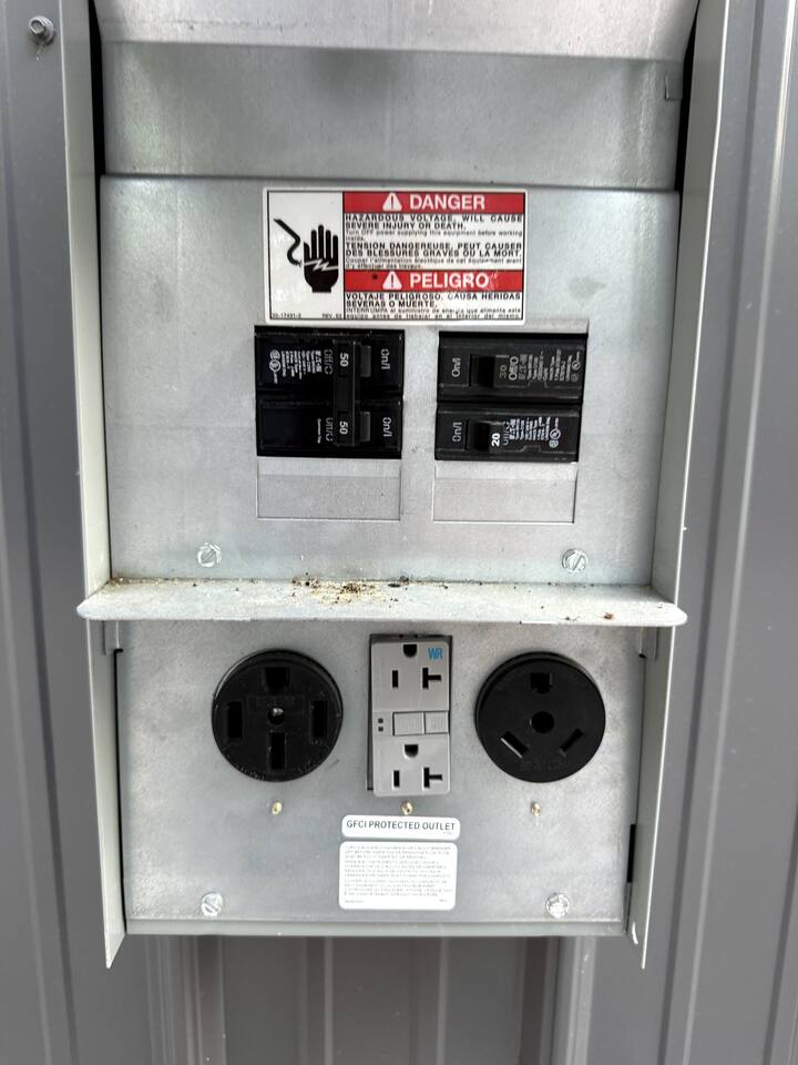 Electrical hookup for 30-amp or 50-amp service if bringing an RV.