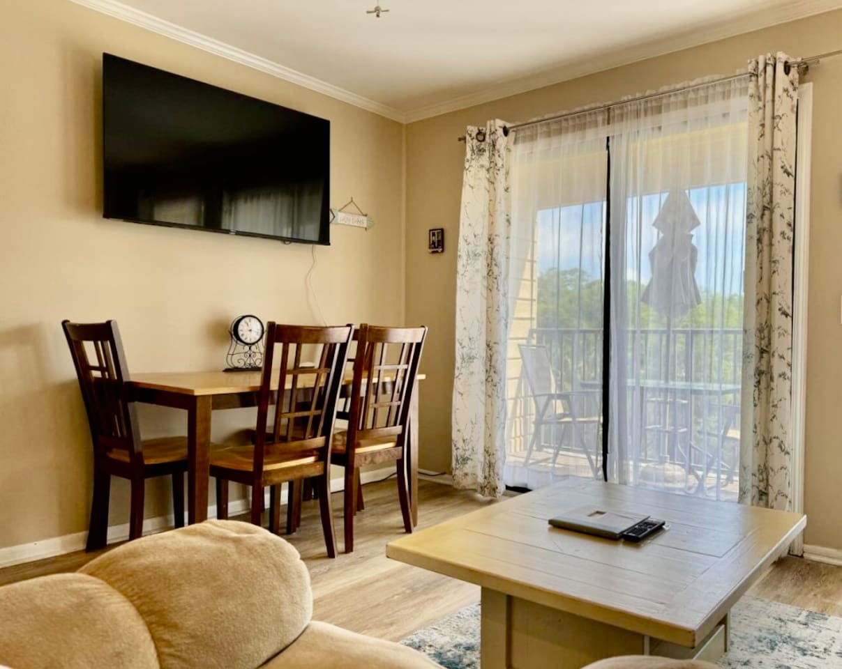 Dining area by the balcony doors