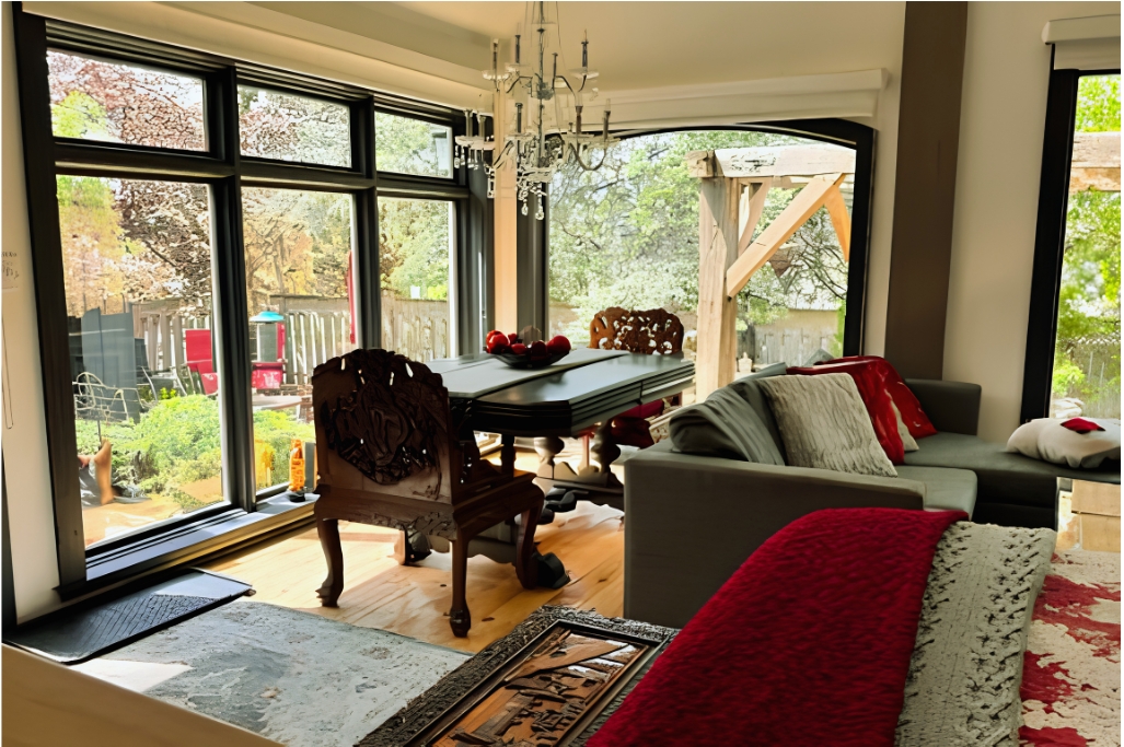 The dining area inside the Peterborough ZEN Retreat. 