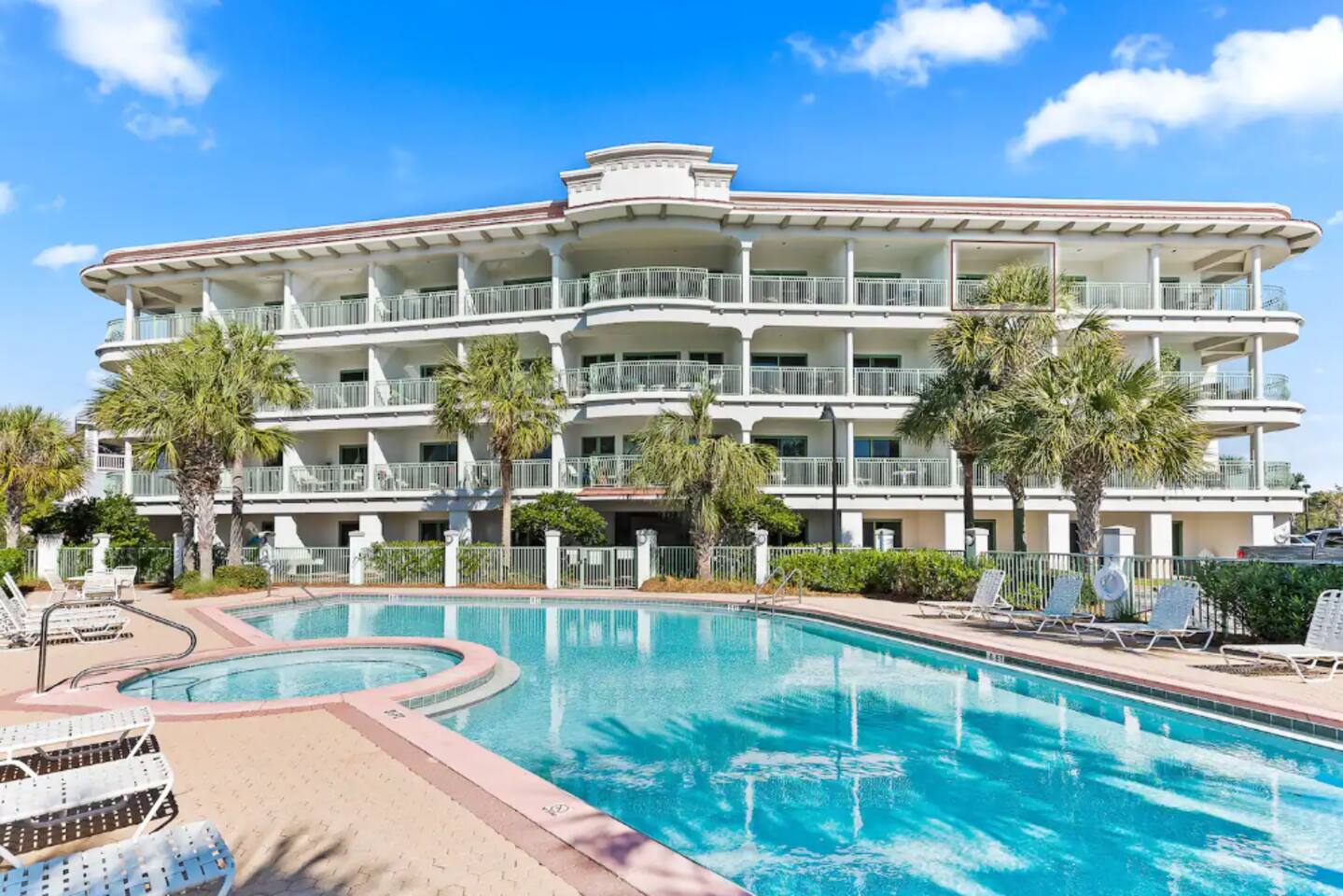 Unwind and rejuvenate with our private pool and hot tub, conveniently located just outside your door.  Spend your days relaxing by the pool, reading a book, or exploring the beautiful beach.