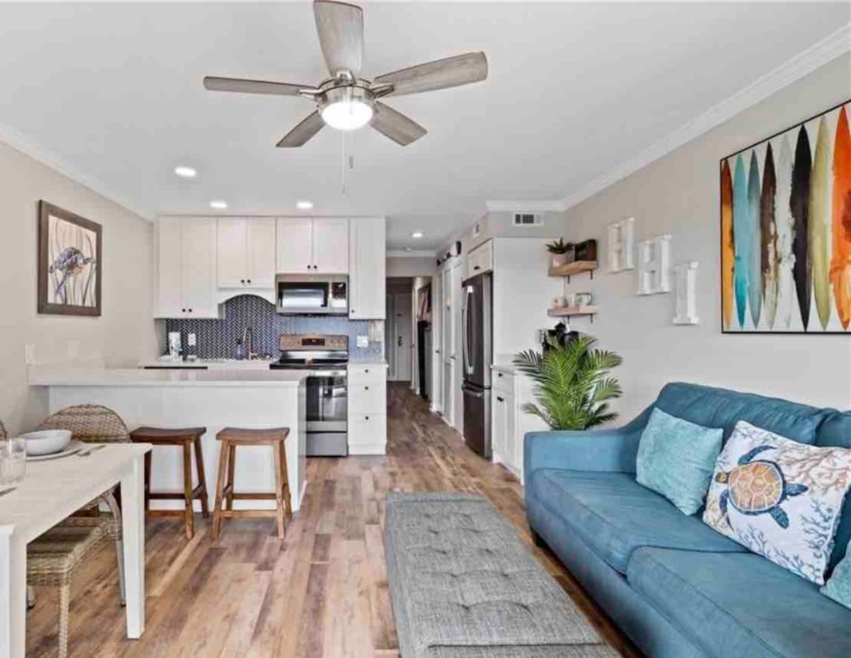 Living room open to the kitchen