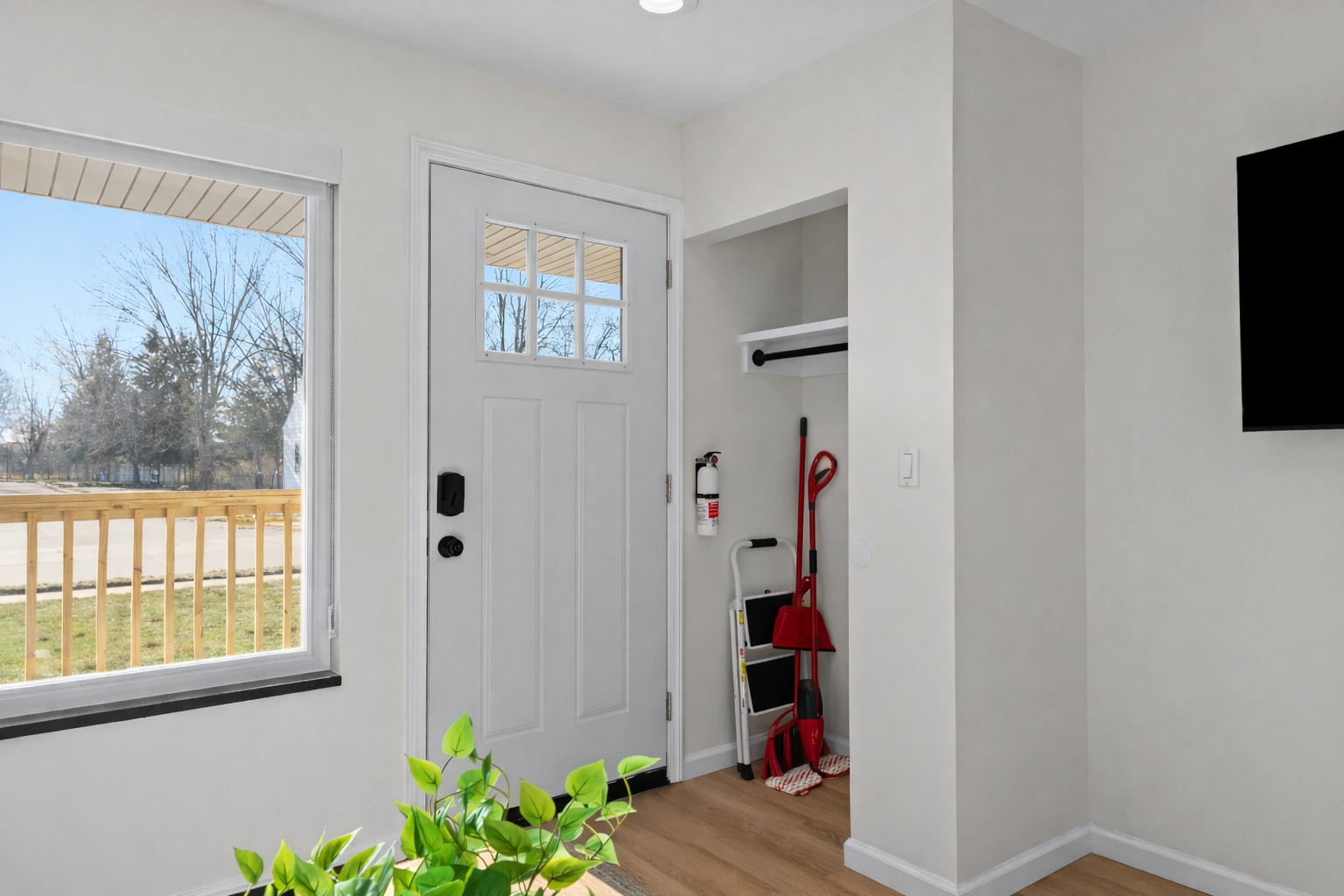 Bright, modern entryway with private door, natural light, and clean finishes—creating a fresh, welcoming first impression the moment you step inside.
