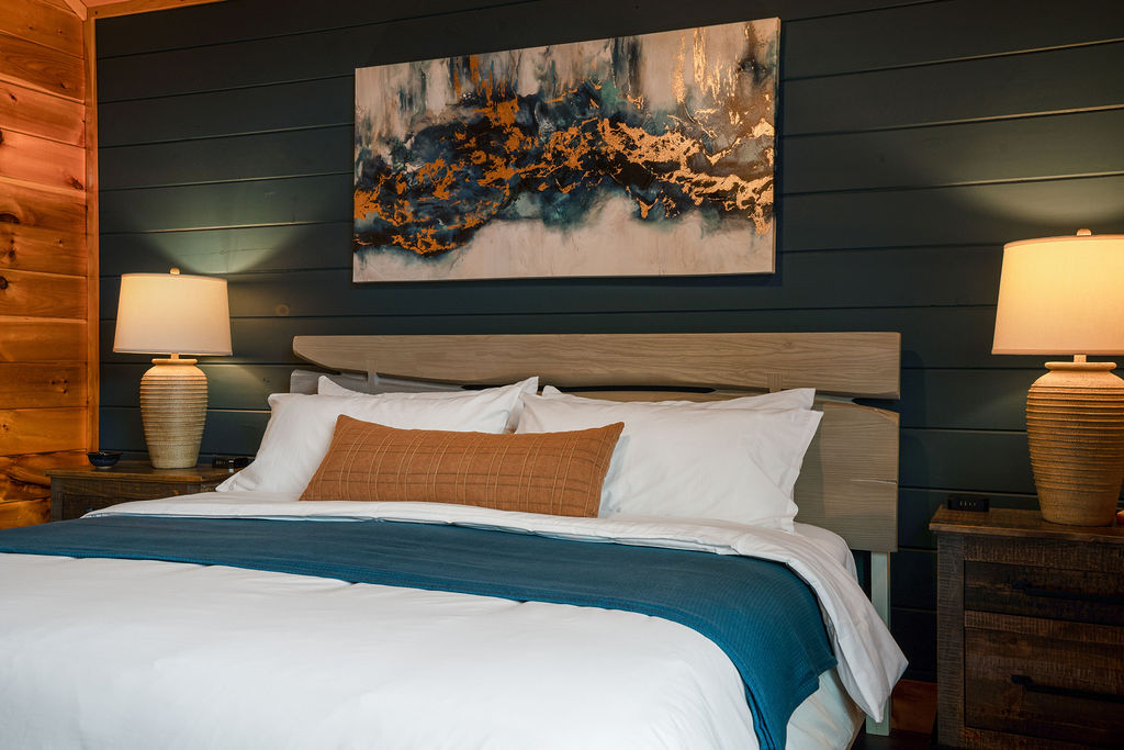 Comfy cozy king bedroom on the 2nd floor with the view.
