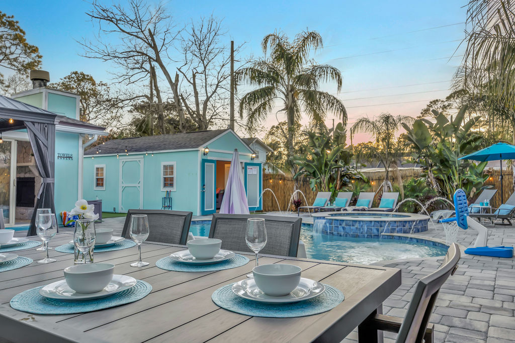 Backyard retreat complete with dining and lounging