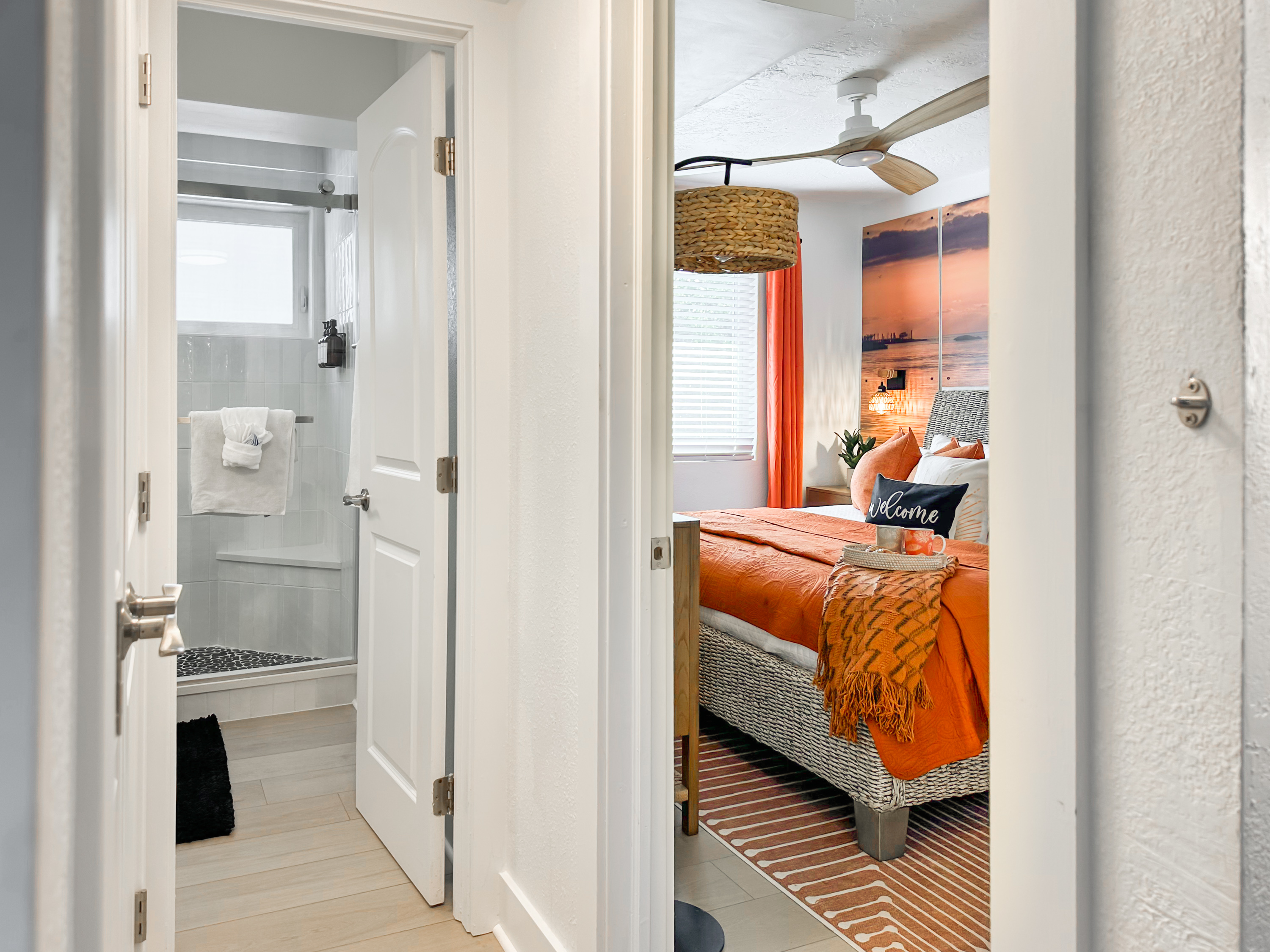 The second downstairs bathroom is by the bedroom. 