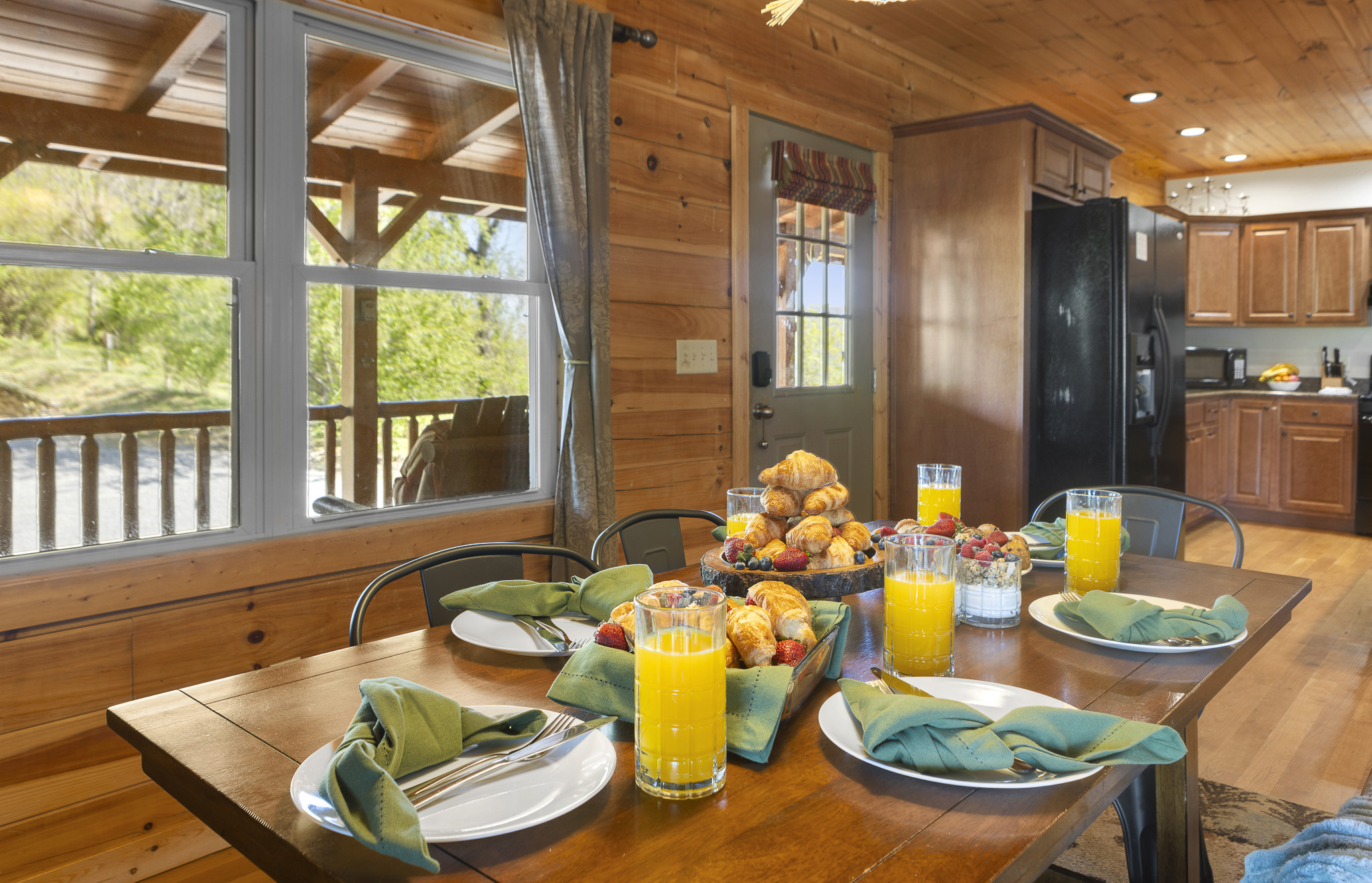 Dining Room: Sun-drenched space for delightful meals with mountain views and fresh, local flavors!
