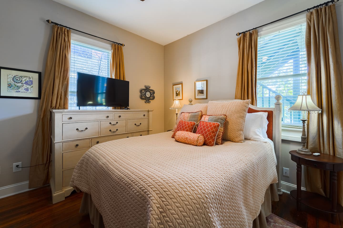 Plenty of cabinet drawers and a new smart 40" Samsung TV with internet service. Bright oversized windows with blackout shades if you want to sleep in. 
