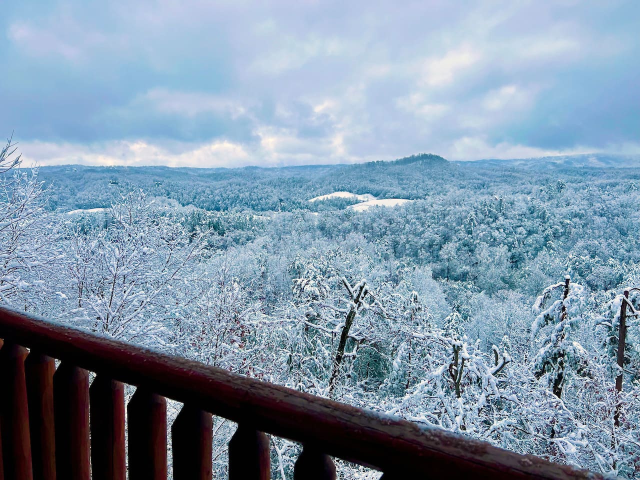 View from our back deck overlooking the snow covered valley