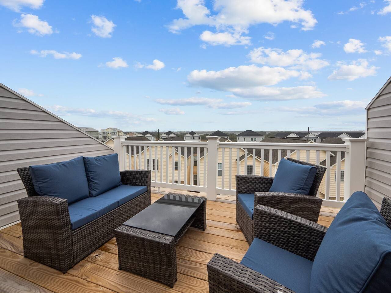 Outdoor seating area on third floor
