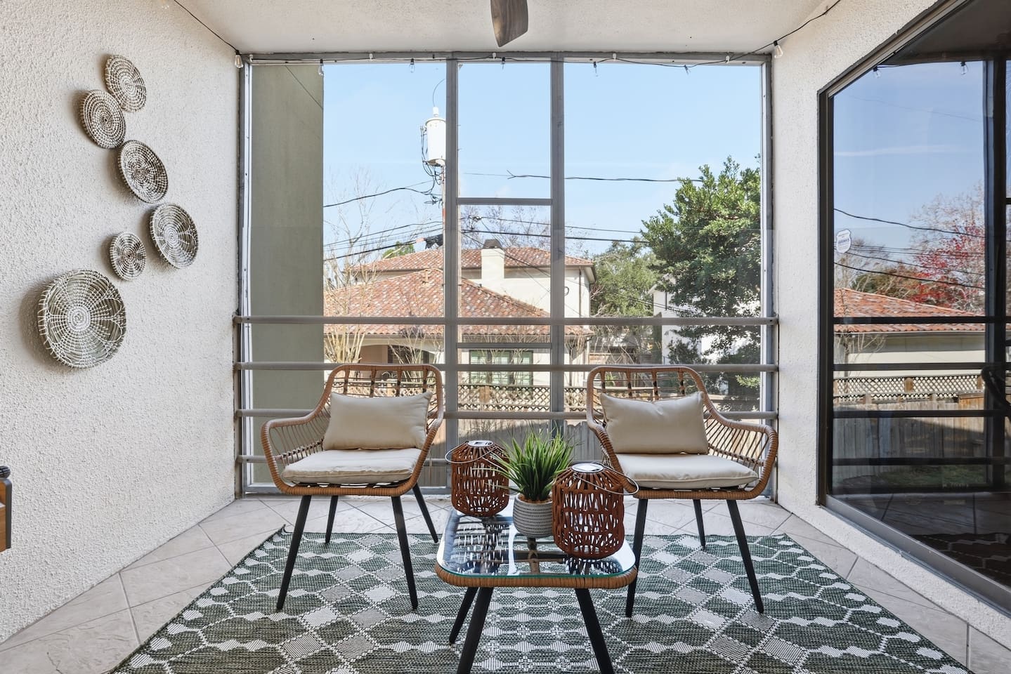 Spacious private balcony with direct access from the kitchen and Bedroom 4, complete with cozy string lights and a mini foosball table — perfect for evening gatherings or casual games.
