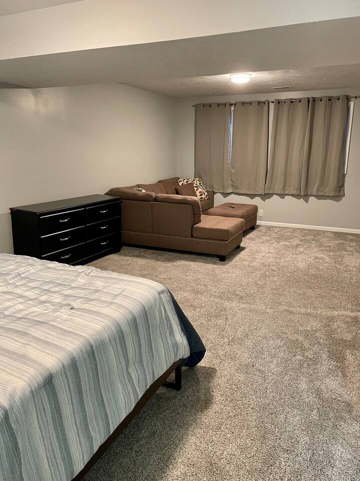 Basement bedroom and living space