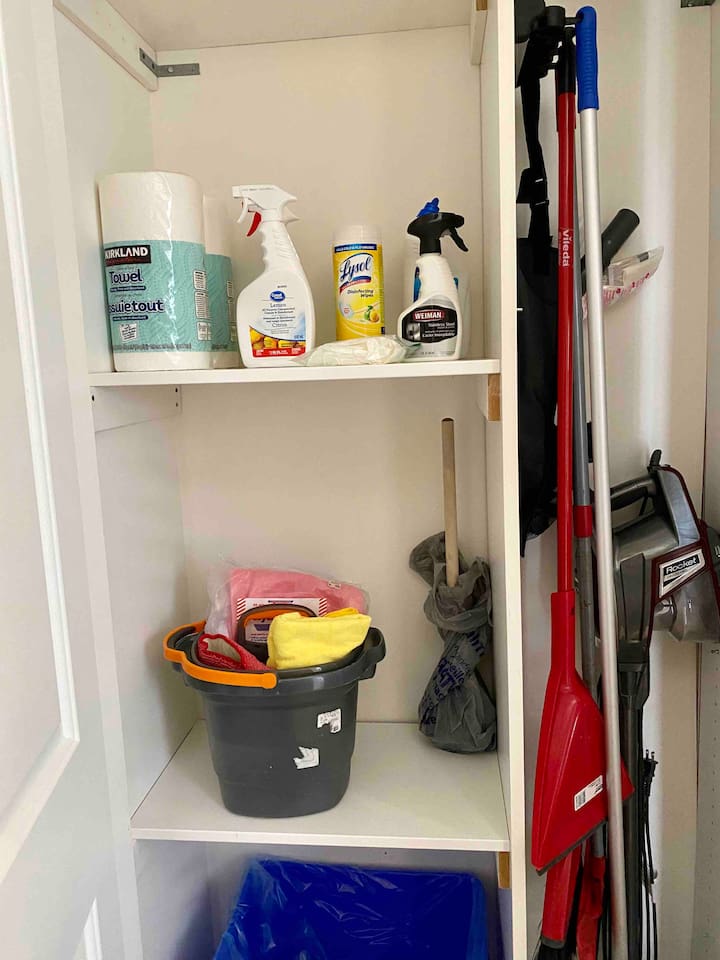 Broom closet 
Vacuum, broom and other cleaning and disinfect supplies 