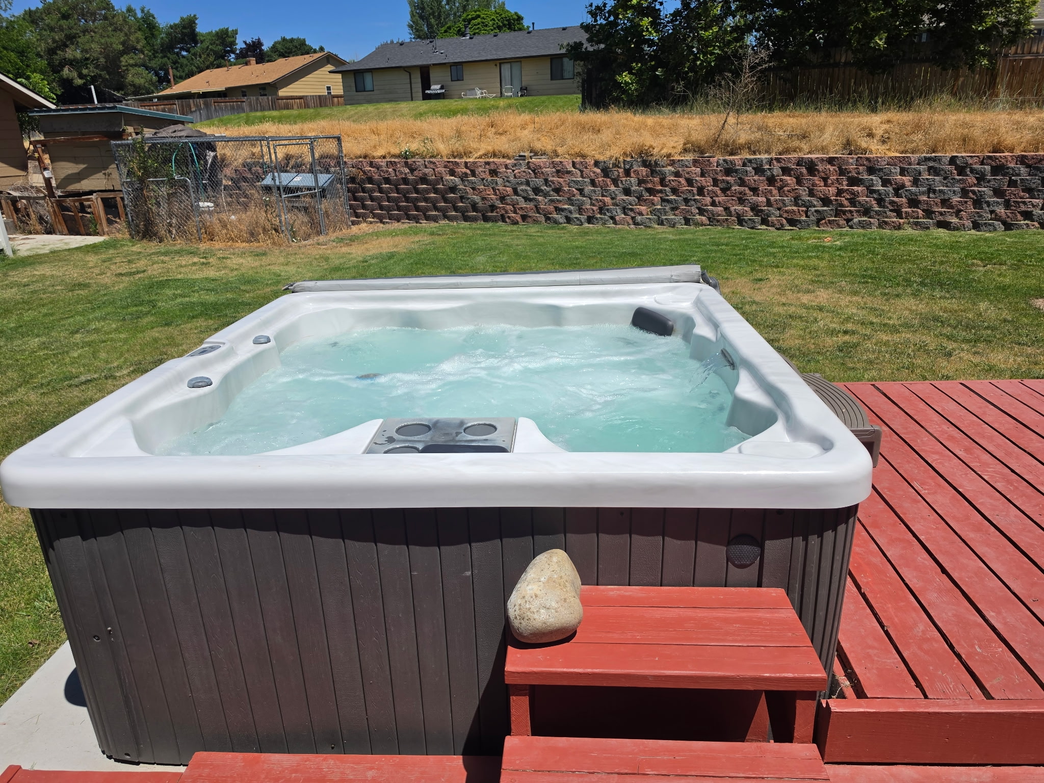 You deserve a peaceful, quiet moment to relax in the hot tub.