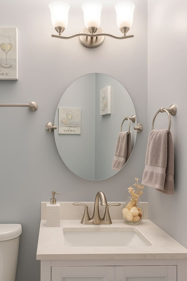 Clean and modern bathroom featuring soft towels, bright lighting, and everything you need to refresh and reset. 