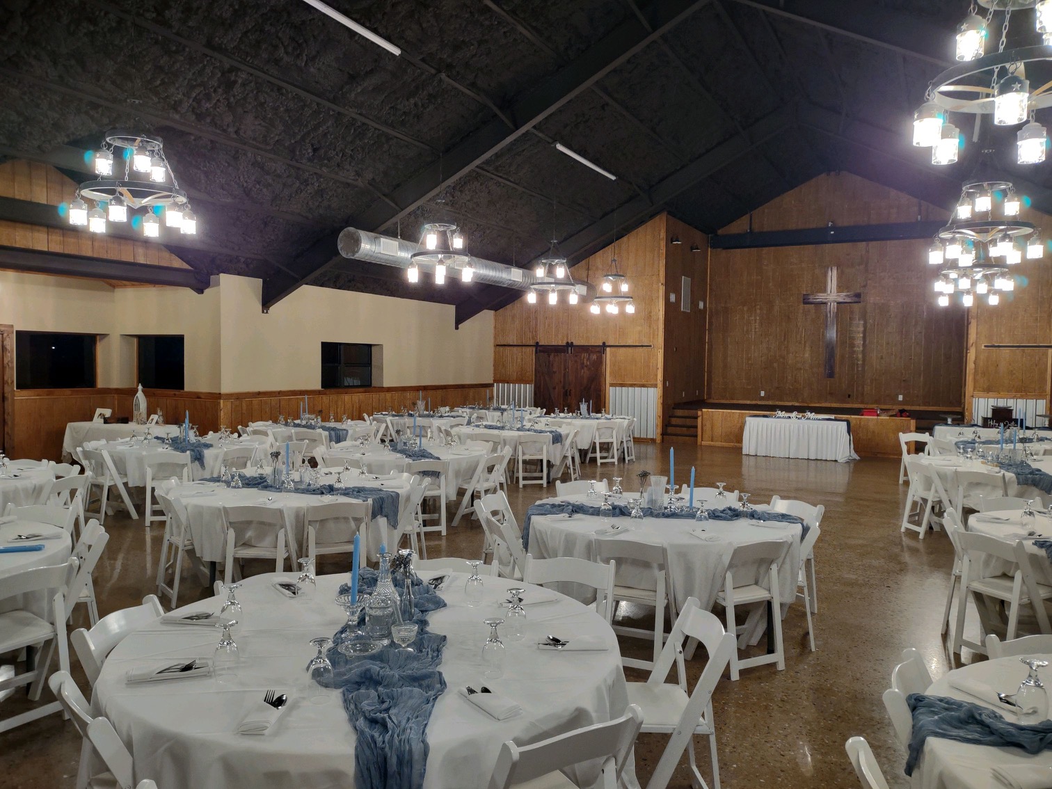 Stage with 16ft x 9ft large screen.