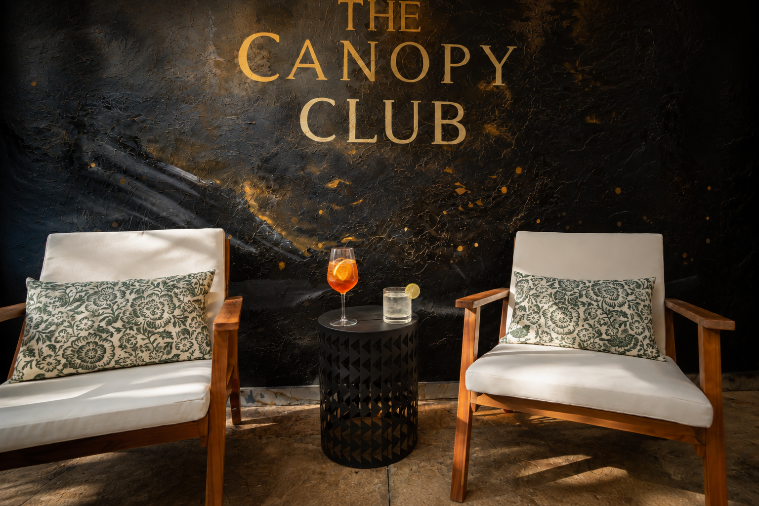 {Pool Lounge} Settle in beneath the Canopy Club mural with a drink in hand—the perfect spot to unwind between swims, hot tub soaks, and mountain adventures.