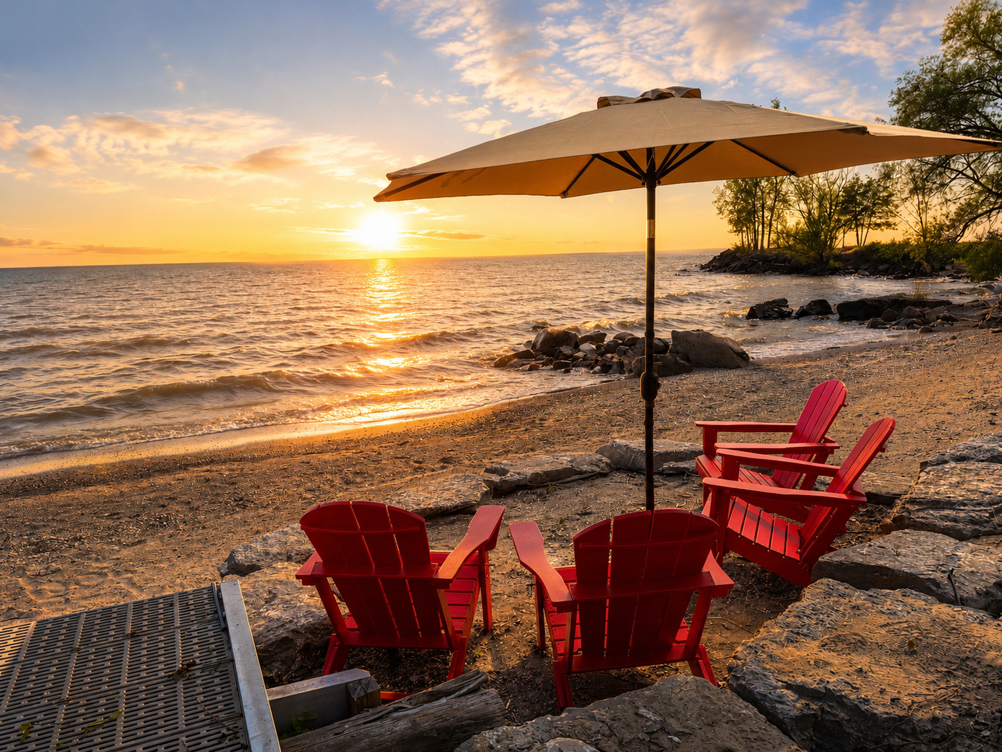 Watch the sunset from the private beach, located at the bottom of the hill.