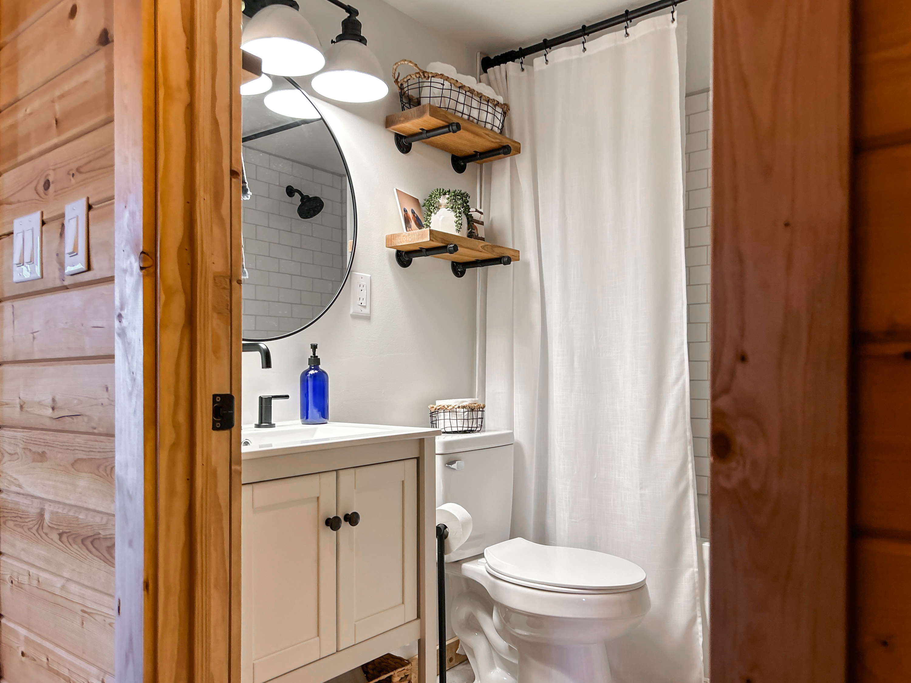 The downstairs bathroom is shared by both rooms on this level.