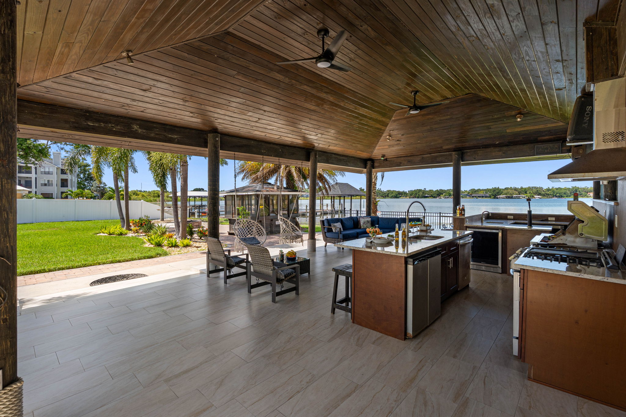 The calm waters create a serene atmosphere, perfect for reflection, relaxation, or simply enjoying the beauty of nature.