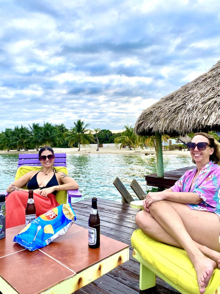 Sunny lounging area at the end of the pier