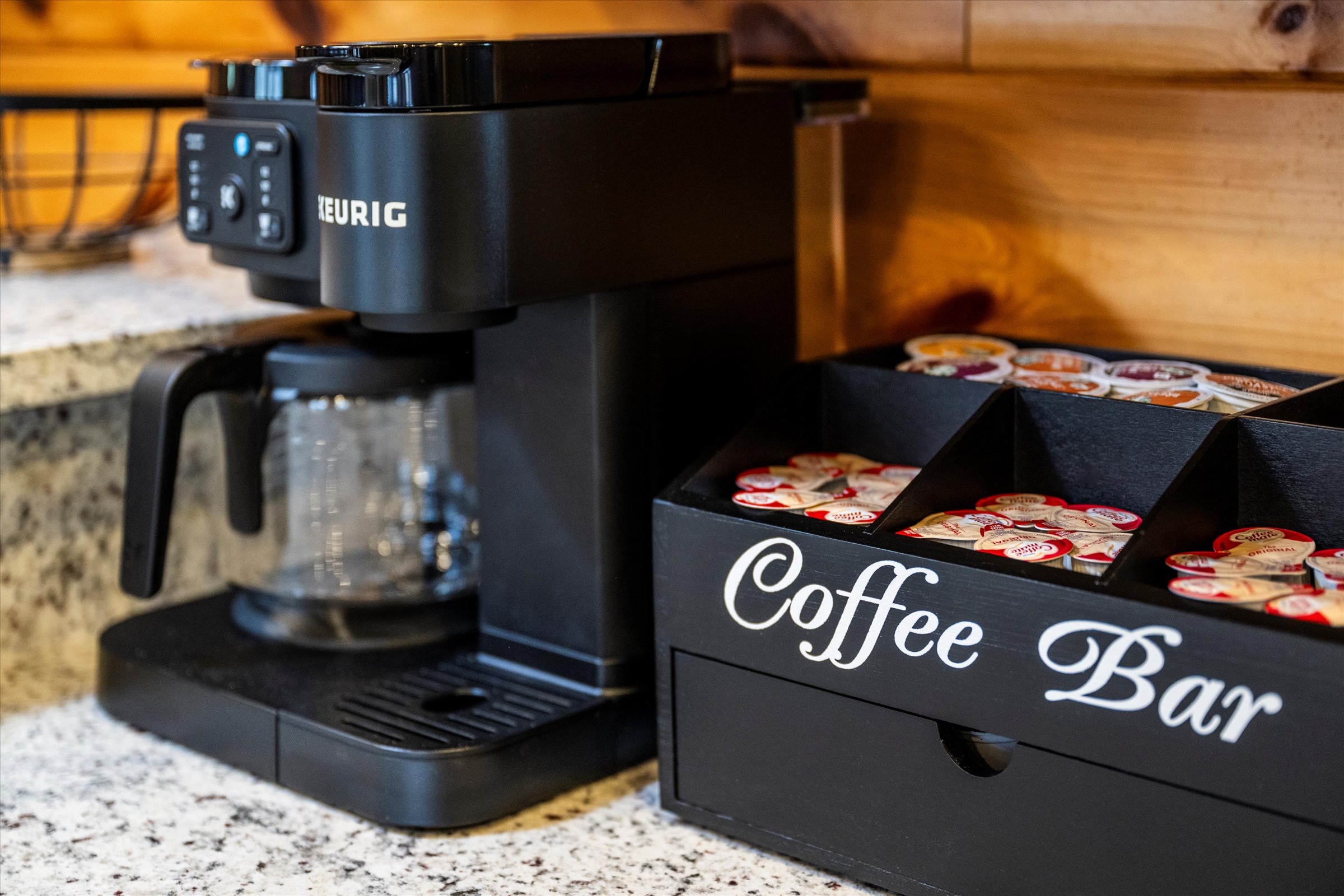 The kitchen has two Keurig Duo's (each can make K-Cups or drip coffee)